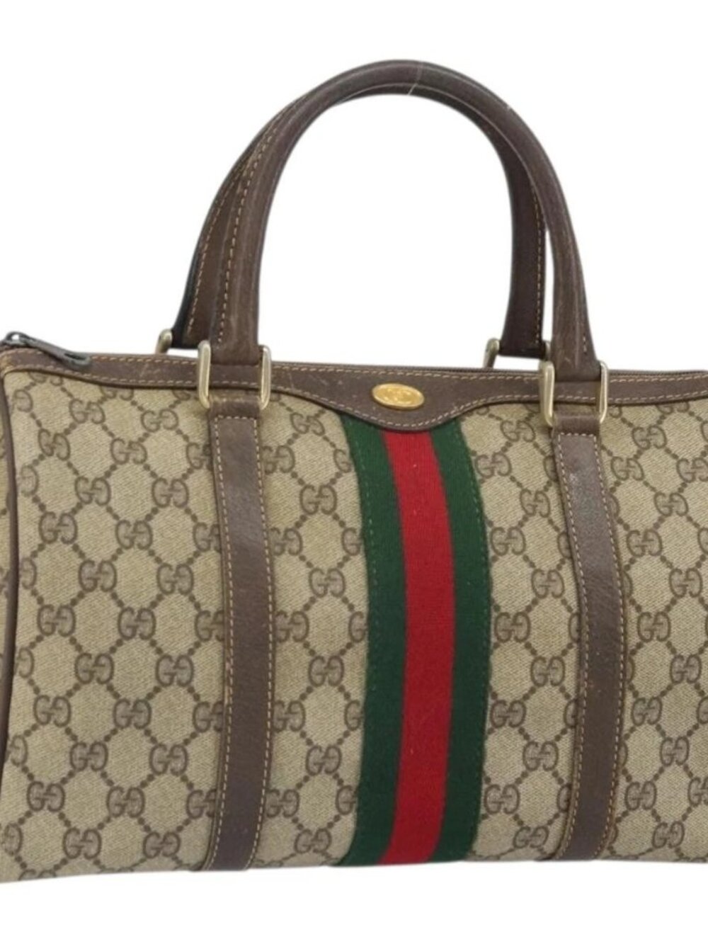 GUCCI GG Supreme Web Sherry Line Hand Bag PVC Beige Gold 24 012 3842 Auth ka2171 - Picture 2 of 16